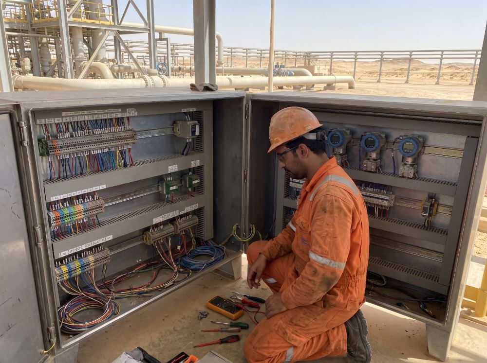 Technician at a control panel